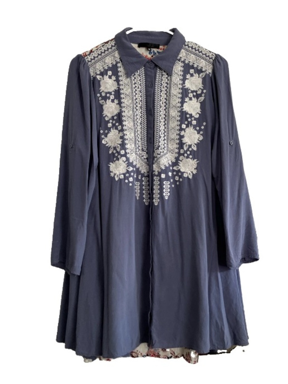 Andree by Unit Shirt Dress M  Embroidered Blue Floral Cottagecore Western Boho